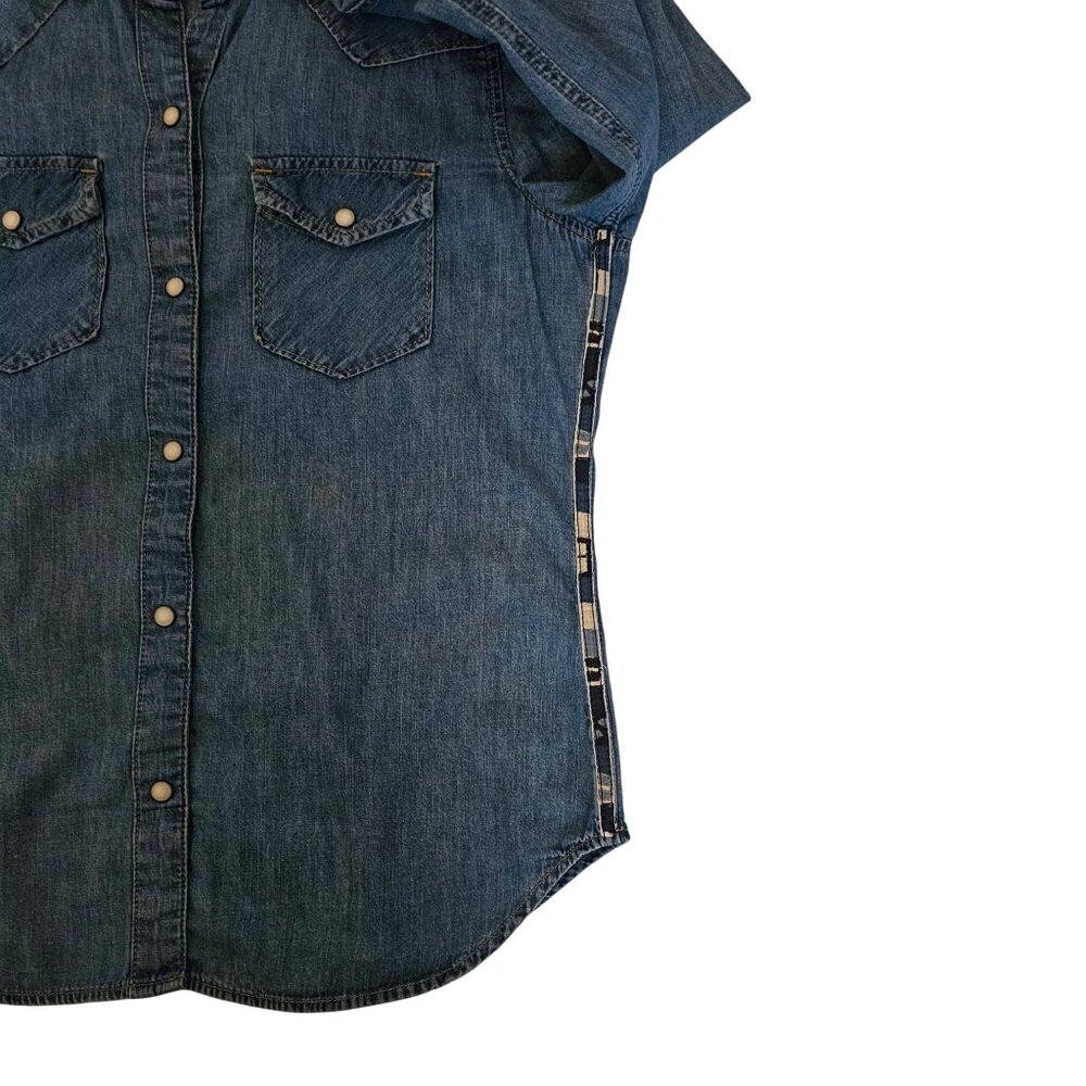 Gap 1969 Blue Horse Print Shoulder Side Pattern Trim Denim Western Shirt Size M - Picture 5 of 13